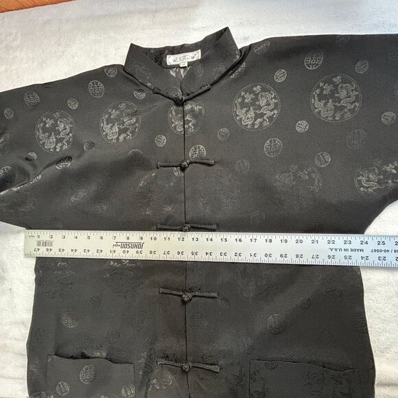 TCH Men’s Black Jacquard Chinese Dragon Winter Jacket Coat XL Mandarin Collar - Picture 8 of 9